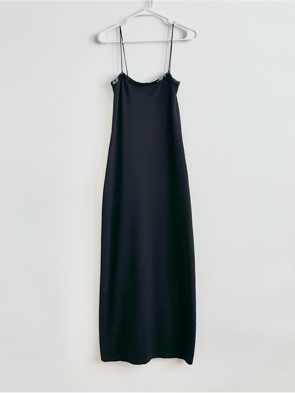 Vintage Ralph by Ralph Lauren Black Silk Cotton Sequin Trim Midi Slip Dress - Picture 2 of 3